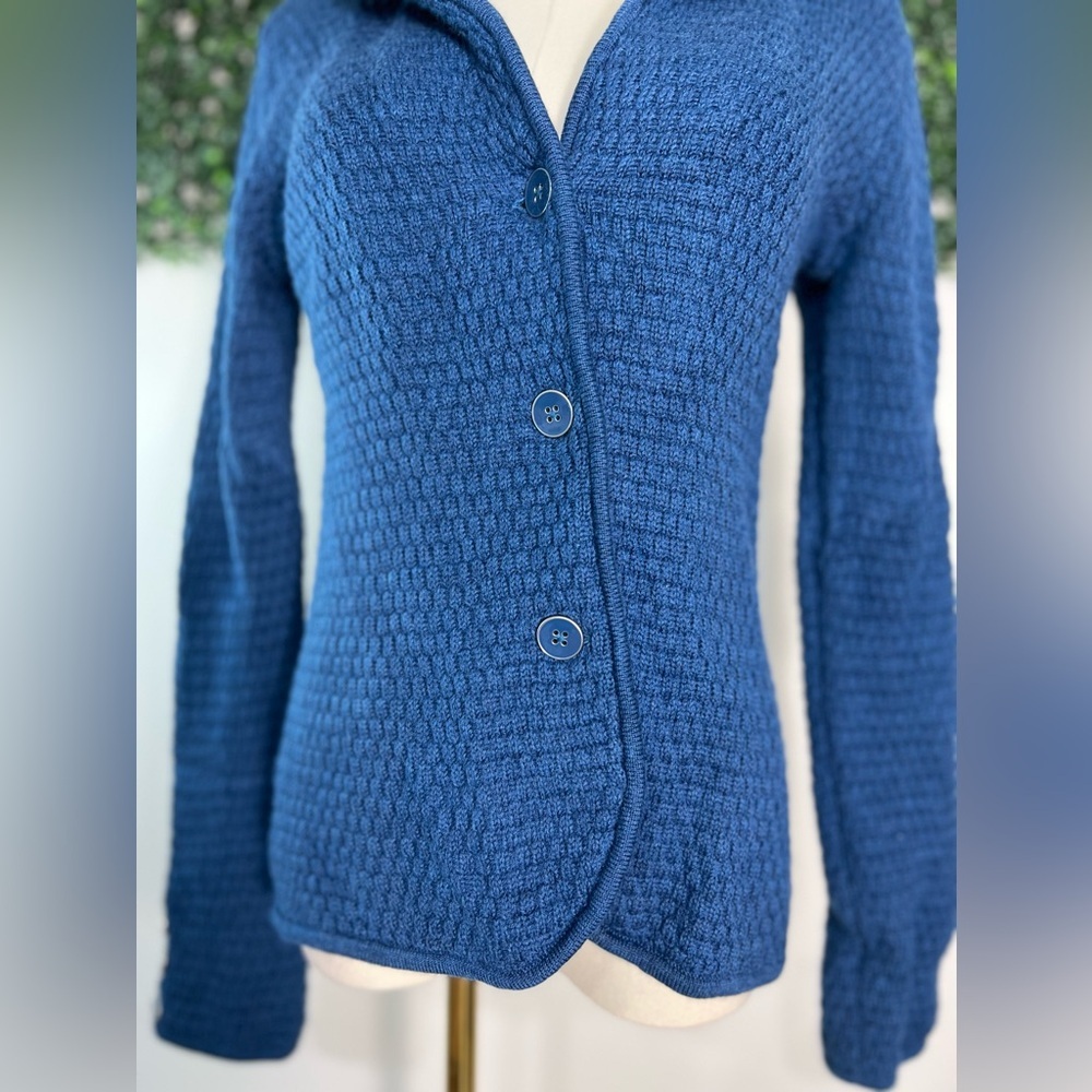 Talbots Sweater Blazer Women's Medium Blue Wool Knit Medium - Picture 2 of 11